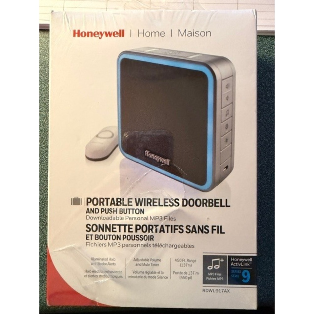 Honeywell Series 9 Portable Wireless Doorbell RDWL917AX 450ft Range MP3 Halo